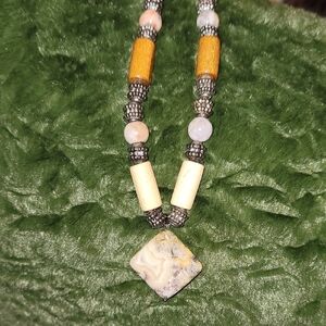 Vintage African Beaded Necklace with Some Natural Stones
